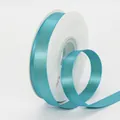 Polyester satin ribbon in light blue 1.5cm width on white spool for gift wrapping - US 1.5 / Teal