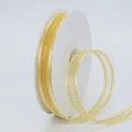 1,5cm goldgelbes Chiffonband mit metallischen Goldkanten auf einer weißen Kunststoffspule - Hellgold Goldrand Stil