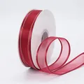 Burgundy chiffon ribbon roll with elegant gold metallic edges for gift wrapping - Wine Red with Gold Trim