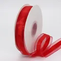 Roll of 2.5cm red organza ribbon with satin edges for gift wrapping and DIY crafts - Red