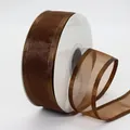 Deep brown 4cm organza ribbon with satin edges wound on a spool for DIY decor - Coffee