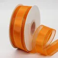 Orange mesh ribbon with gold edges on white roll, 4cm width for DIY crafts and decor - 4cm / Orange