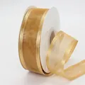 Golden champagne organza ribbon roll with satin edges for floral bouquet packaging - Gold