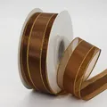 Brown gold-edged organza ribbon roll for gift wrapping and DIY hair accessories - 4cm / Coffee