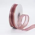 Elegant dusty pink organza ribbon roll with gold metallic edges for DIY hair accessories - Dusty Rose With Gold Edge