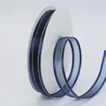 Dunkelblaues 1,5 cm Organzaband mit Goldrand auf weißer Spule für DIY Haarschmuck - Dunkelblau Goldrand Stil