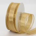 Champagne gold organza ribbon with metallic gold stripes for DIY hair accessories and decor - 4cm / Gold