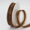 Deep brown 2.5cm ribbon with sheer mesh center and silk edges for DIY gift wrapping - Coffee