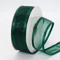 4cm wide dark green organza ribbon with satin edges on a white roll for DIY crafts - Dark Green