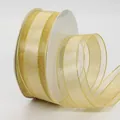 Champagne gold organza ribbon with metallic gold wired edge on a white spool - 4cm / Light gold
