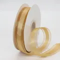 Champagne gold 2.5cm chiffon ribbon with satin edges on white spool for DIY crafts - Gold
