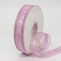 Purple 2.5cm organza ribbon with gold edges on white spool for floral DIY gift wrapping - Purple Pink