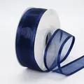 Navy blue 4cm wide organza ribbon with satin edges for gift wrapping and DIY crafts - Dark Blue