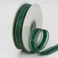 2.5cm dark green organza ribbon with gold metallic edges on a white spool roll - Dark Green