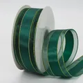 Dark green organza ribbon with gold edges on spool for floral and hair accessory DIY - 4cm / Dark Green