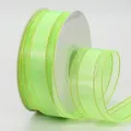 Fluorescent green 4cm organza ribbon with gold trim edges on white plastic spool - 4cm / Fluorescent Green