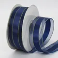 Navy blue organza ribbon with gold metallic edges on a white spool for DIY crafts - 4cm / Dark Blue