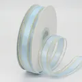 Light blue organza ribbon with gold metallic edge on roll for gift wrapping - Light Blue