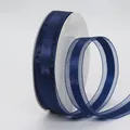 Deep blue organza satin ribbon 2.5cm wide with sheer mesh edges for DIY hair accessories - Dark Blue