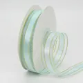 2.5cm light blue sheer ribbon with gold edges on white spool for floral DIY decor - Light Green