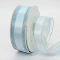 Light blue organza ribbon with gold metallic edges on white spool for DIY crafts - 4cm / Light Blue
