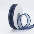 Navy blue 2.5cm chiffon ribbon with gold metallic edges on a white spool roll - Deep Blue with Gold Rim