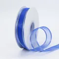 Roll of 2.5cm blue sheer organza ribbon with elegant gold metallic borders - Royal Blue Gold Edge