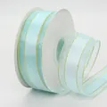 Tiffany blue sheer organza ribbon with gold metallic edges on a white spool roll - 4cm / Tiffany Blue