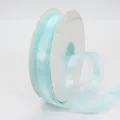 Light blue 2.5cm ribbon with solid center and sheer organza edges on a white spool - Tiffany Blue