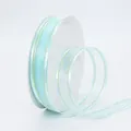 Light blue chiffon ribbon with gold metallic edge 2.5cm wide for DIY crafts and hair bows - Aqua Blue With Gold Edge