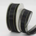 Elegant 4cm black organza ribbon with gold glitter edges for hair accessories and gift wrapping - 4cm / Black