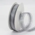 Silver grey sheer organza and satin striped ribbon roll for gift wrapping decoration - Gray