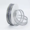 Silver grey sheer chiffon ribbon with gold metallic edges on a white plastic roll - Grey with Gold Edge