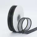 Black satin ribbon with gold edges on white spool for DIY gift wrapping and hair accessories - Black Gold Edge