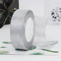 Sparkling silver glitter metallic ribbon roll for elegant gift wrapping and DIY crafts - Broad Style Short Roll / Silver