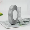 Metallic silver glitter ribbon roll for gift wrapping and cake decoration projects - Slim Style Short Roll / Silver