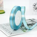 Light blue 1.2cm satin ribbon with gold edges on white spool for gift wrapping - Sky Blue