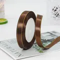 1.2cm dark brown satin ribbon with gold trim edge for gift packaging DIY craft projects - Coffee
