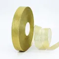 Sparkling light gold metallic glitter ribbon roll for elegant gift box packaging - Wide Version Long Roll / Gold