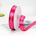Rose red satin ribbon with white Just for you print and hearts for gift wrapping - Rose Red