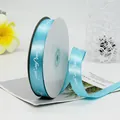 Light blue satin ribbon roll with white Just for You print for gift wrapping - Sky Blue
