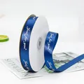 Deep blue 2cm satin ribbon with white Just for you print for gift wrapping - Dark Blue