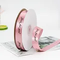 Pink satin ribbon with Just for you print in a roll for elegant gift packaging - Korean Pink
