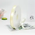 Ivory white single face satin ribbon on plastic spool for flower and cake gift boxes - 1.5cm x 91m / Beige