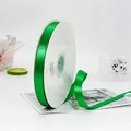 Green 6mm single-faced polyester satin ribbon roll for flower and gift packaging - 1.5cm x 91m / Green