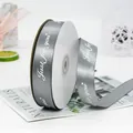 Grey 2.5cm satin ribbon roll with Just for you print for gift wrapping and floral decoration - Just For You / Silver