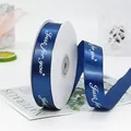 Navy blue 2.5cm satin ribbon roll with Just For You white printed lettering - Just For You / 2.5cm x 45m / Navy Blue (38#)