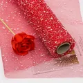 Red flower wrapping mesh roll with white flocking snow dots for DIY bouquet decoration - Red