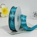 Cyan 2.5cm satin ribbon roll with Just for you print for elegant gift wrapping - Just For You / 2.5cmx45m/Roll / Teal