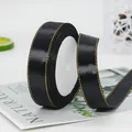 Nastro di raso nero con bordo dorato per confezioni regalo e lavori manuali - Nero